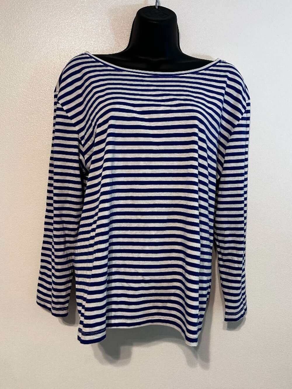 J.Crew Striped Knot Back Boatneck Tee Blue & White Long Sleeve Large